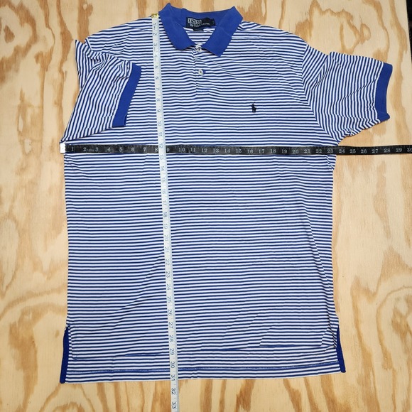 Polo Ralph Lauren Mens L Shirt Blue Stripe Short Sleeve Emb. Pony Logo Cotton - Picture 4 of 4